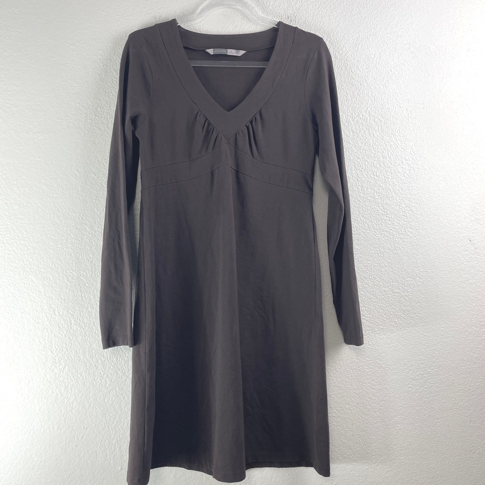 Athleta Womens Seniorita V-Neck Empire Waist Ruched Bust Dress Brown Size M